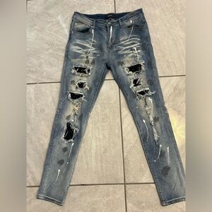 Amiri Jeans Green Ripped Jeans Mens crystal Denim Pants size 34 slim